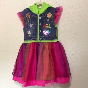 LOL Girls Dress. Colorful Tulle Dress with Denim Vest. Good Condition. Size S.